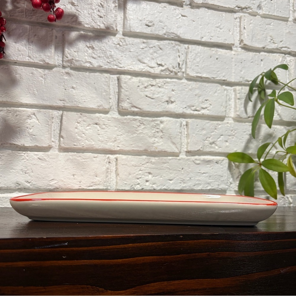 Red and White Decorative Stoneware Tray - Picture 2 of 2
